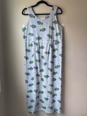 Vintage 90s Fresh Produce Fish Print 100% Cotton Maxi Dress